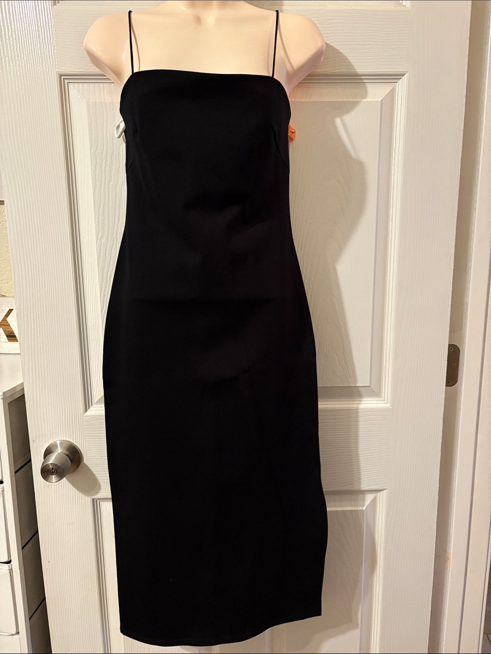 Minimalist Black Midi Slip Dress with Spaghetti Straps